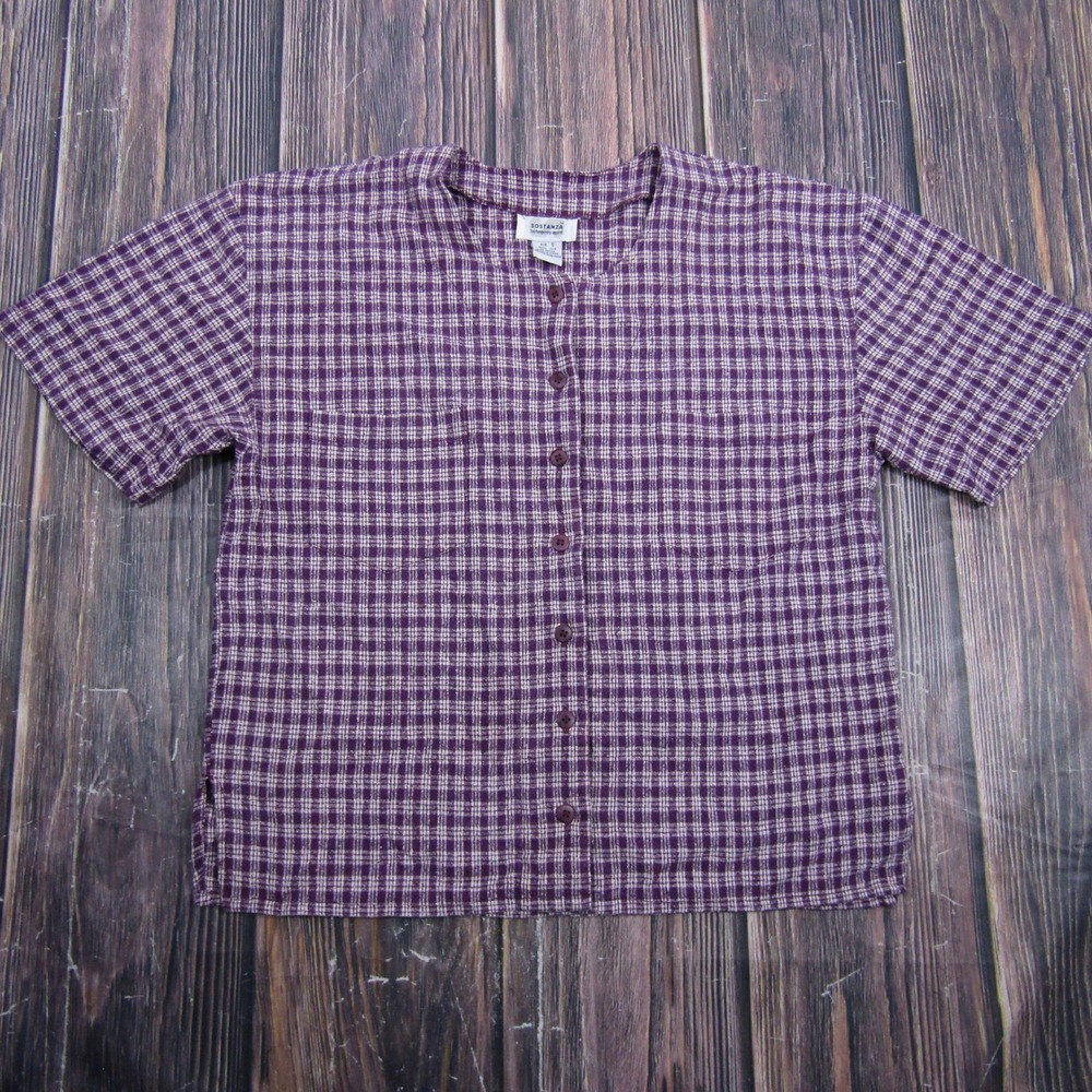 Sostanza Button Down Shirt Womens Small Purple Plaid 100% Silk Vintage Top